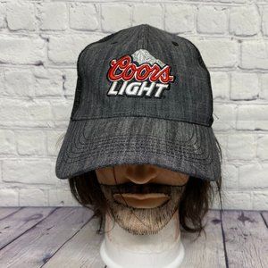 Coors Light Beer Hat Cap Snapback Chambray Gray Embroidered Logo Trucker Mesh